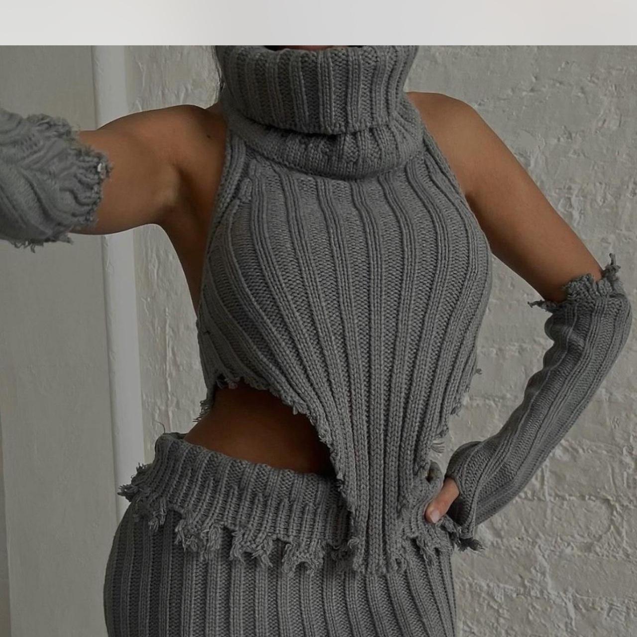 Raw Knit Two Piece in Grey